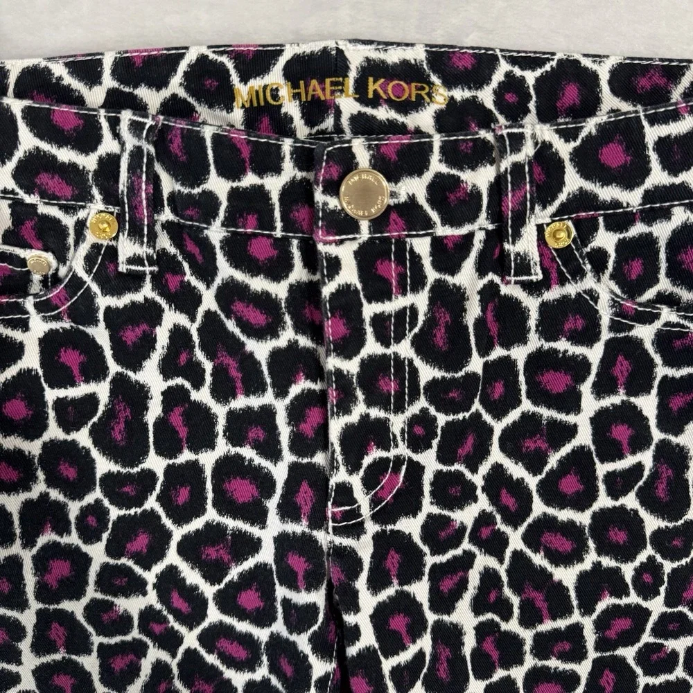 Michael Kors Leopard Print Skinny‎ Jeans Size 0 Pink & Black White Gold Mob Wife